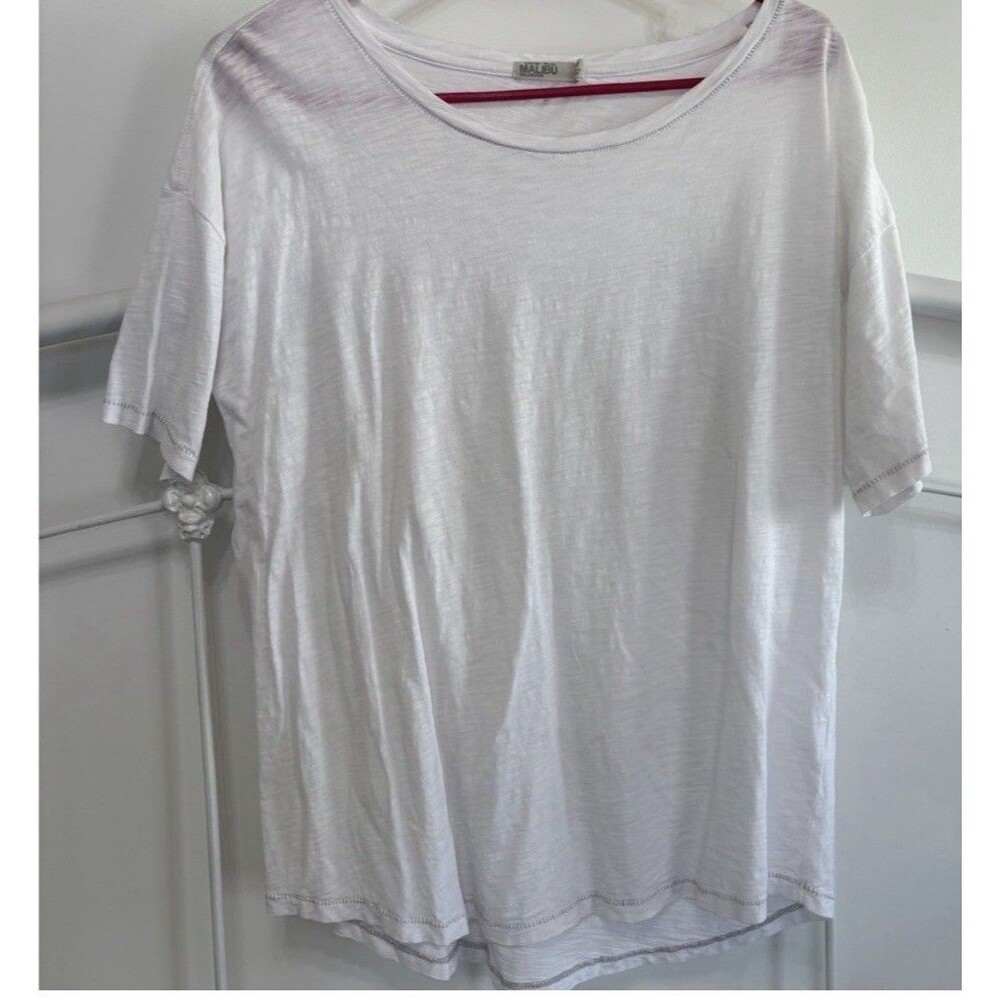 Barefoot Dreams Malibu White T Shirt Women’s M Oversized Vintage Look Minimalist